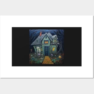 Creepy Cute Haunted House with Ghost Posters and Art